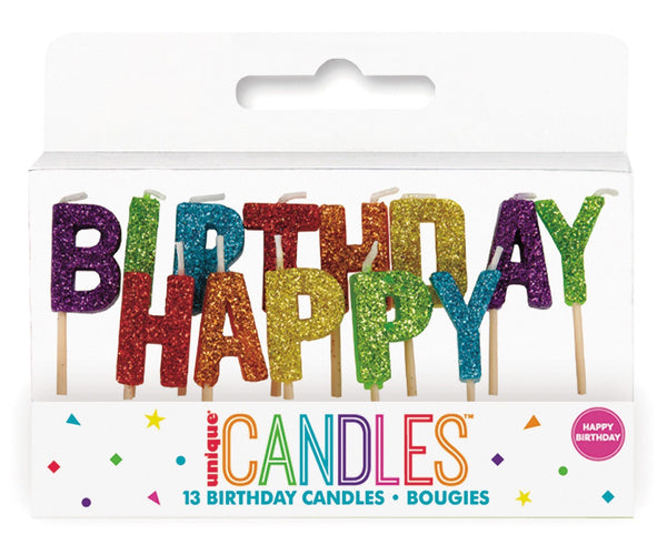 RAINBOW GLITZ "HAPPY BIRTHDAY" 13 PICK CANDLES